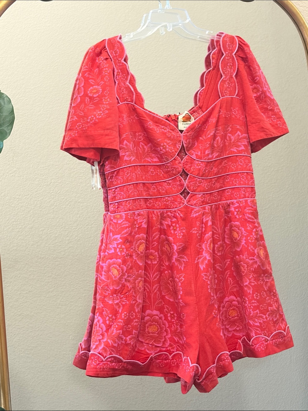Farm Rio Olivia Cutout Smocked Romper Size M - Picture 2 of 9
